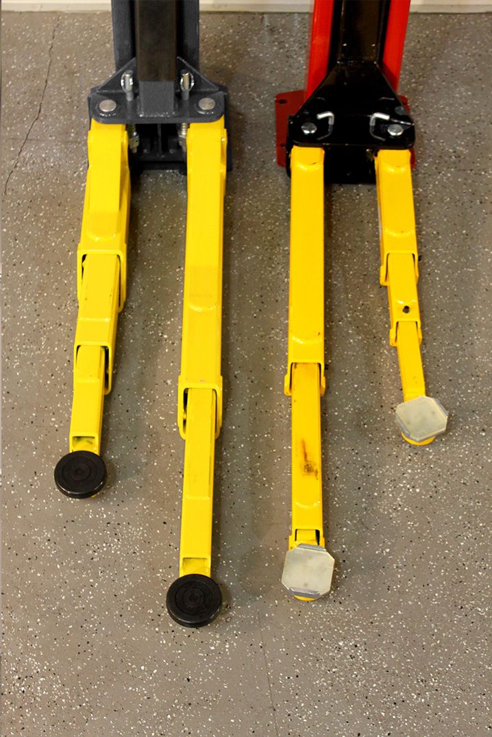 BendPak Two-Post Lift Compared to Challenger Lift Arms Extended