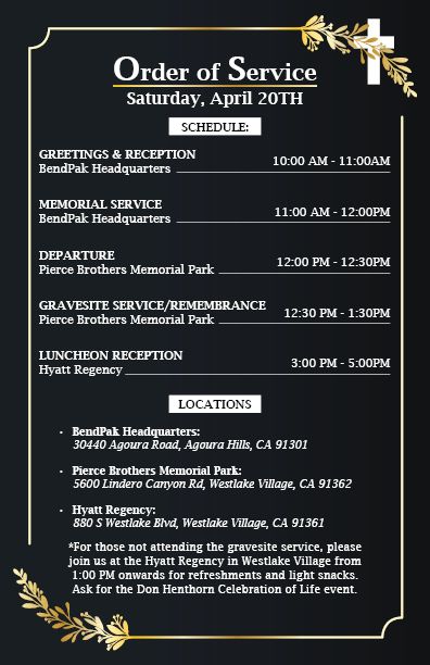 Don Henthorn Funeral Program