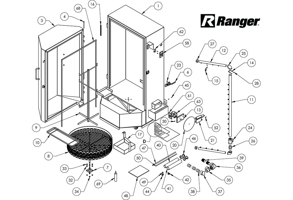Parts washer design with line drawing